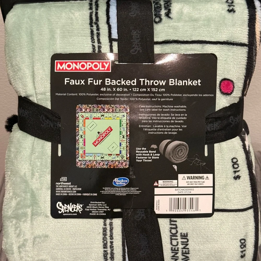 Monopoly Faux Fur Throw Blanket - Green - Picture 6 of 8